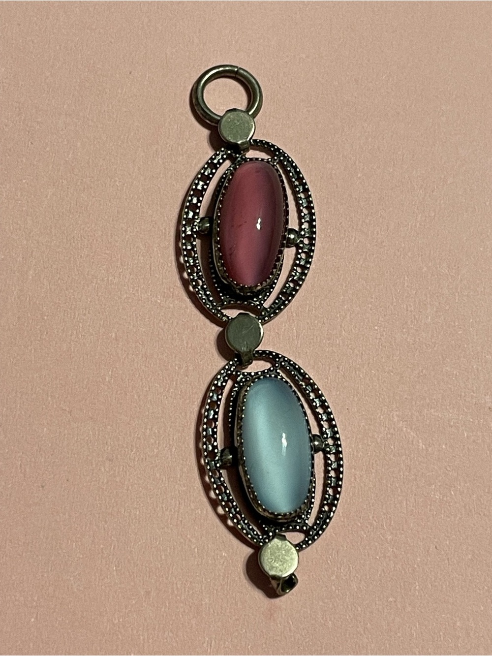 Beau Sterling Silver Pink & Blue Cabochon Finding / Pendant #7194